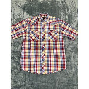 Lincoln Outfitters Mens Plaid Short Sleeve Button-Up Western Peal Snap Medium